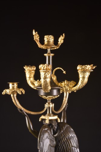 Antiquités - Paire de grands candélabres en bronze XIXe