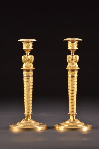 A pair of gilded bronze Empire candlesticks - Empire
