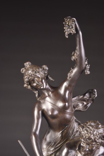 Sculpture Sculpture en Bronze - Faune, Bacchante et Cupidon - Groupe en bronze