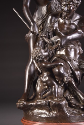 XIXe siècle - Faune, Bacchante et Cupidon - Groupe en bronze
