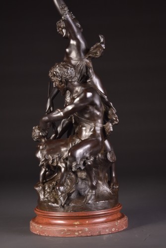 Antiquités - Faun, Bacchante and cupid  - Bronze group