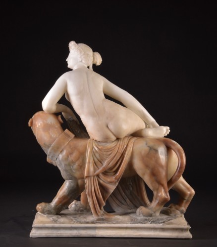 Ariane sur la panthère-  Grand groupe en albâtre du 19e siècle - Napoléon III