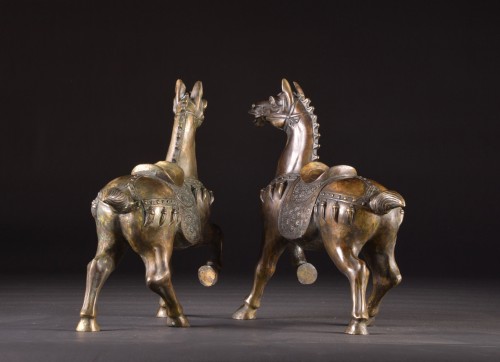 Napoléon III - Paire de chevaux chinois en bronze de la dynastie Tang