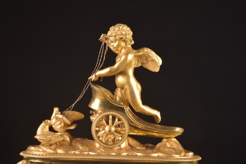 19th century - Empire Mantel Clock with Cupid in a Chariot, Ca. 1805