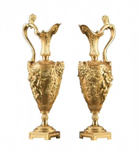 Pair of Napoleon III Gilt Bronze Ewers