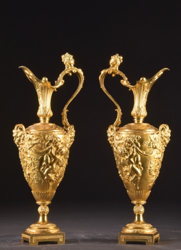 Pair of Napoleon III Gilt Bronze Ewers - 