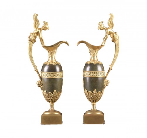 Pair of Charles X Bronze Ewers