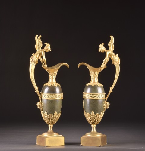 19th century - Pair of Charles X Bronze Ewers