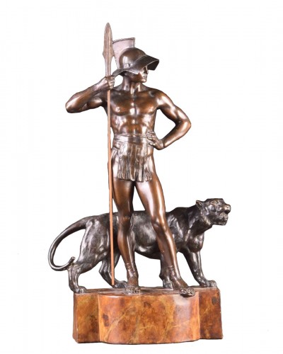 Goldscheider - Large terra cotta Roman gladiator and panther 