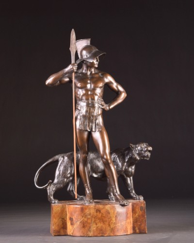Goldscheider - Grand gladiateur romain et panthère en terre cuite - Mora Antiques