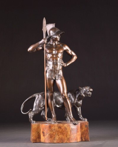 Goldscheider - Large terra cotta Roman gladiator and panther  - 