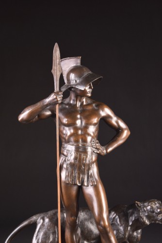  - Goldscheider - Grand gladiateur romain et panthère en terre cuite