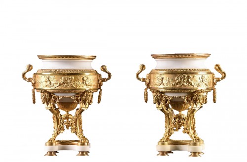Pair of large gilding bronze and marble vases