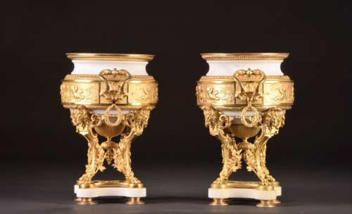 Paire de grands vases en bronze doré et marbre - Napoléon III