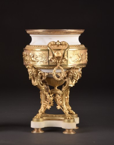 Napoléon III - Paire de grands vases en bronze doré et marbre