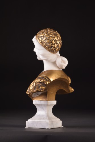 Antiquités - Beautiful bust of a young girl with a hat by A. Calendi, ca. 1900