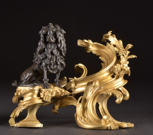 Decorative Objects  - pair of &quot;Dog and Cat&quot; andirons from the J. Caffieri atelie (1678-1755), Bellevue castle