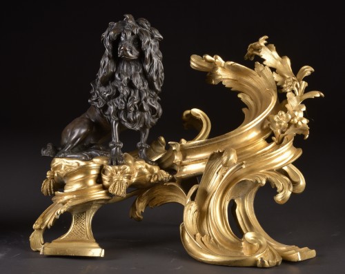 pair of &quot;Dog and Cat&quot; andirons from the J. Caffieri atelie (1678-1755), Bellevue castle - Louis XV