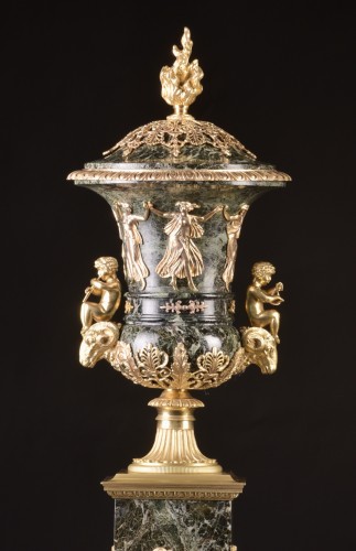 Paire de grandes cassolettes en marbre fin 19 e siècle - Objet de décoration Style Napoléon III