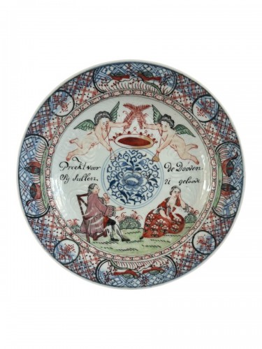 Assiette de commande chinoise à décor hollandais, vers 1750