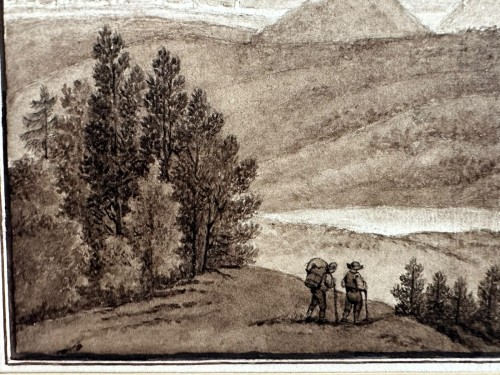 Romantic Landscape with a Cliff and Travelers - Paintings & Drawings Style 