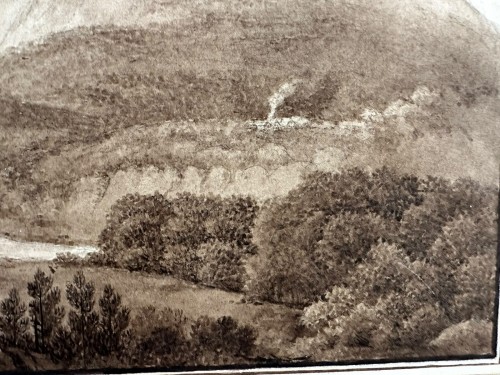 Paintings & Drawings  - Romantic Landscape with a Cliff and Travelers