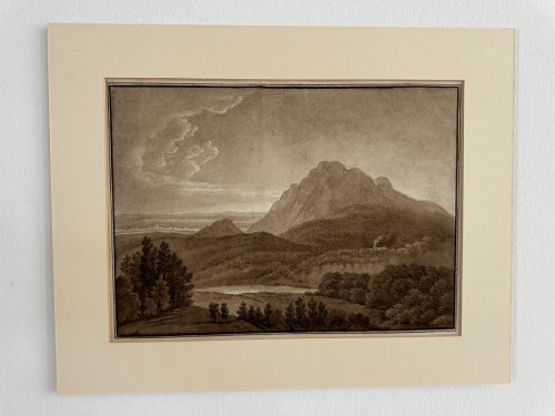 18th century - Romantic Landscape with a Cliff and Travelers