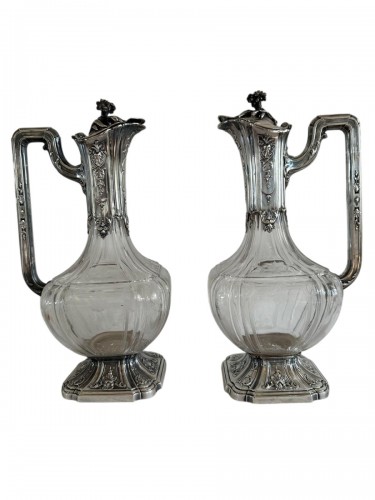 Edouard Tétard - Paire de carafes à vin en cristal et monture en argent