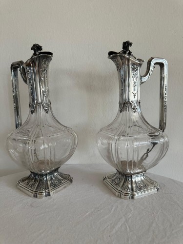 Edouard Tétard - Paire de carafes à vin en cristal et monture en argent - Argenterie et Arts de la table Style 