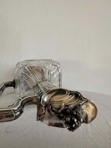 XIXe siècle - Edouard Tétard - Paire de carafes à vin en cristal et monture en argent