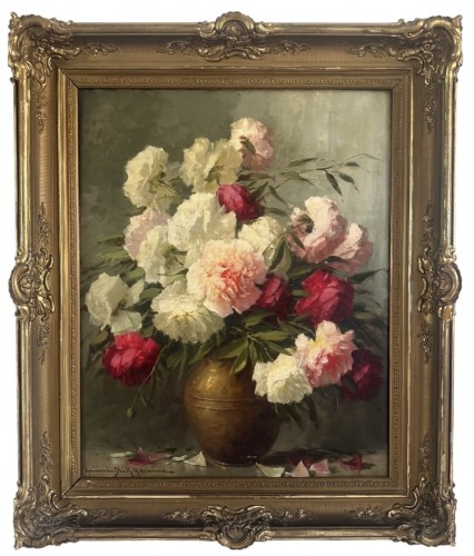 Adrienne Deák (1890-1956) – Nature morte aux pivoines dans un vase en bronze