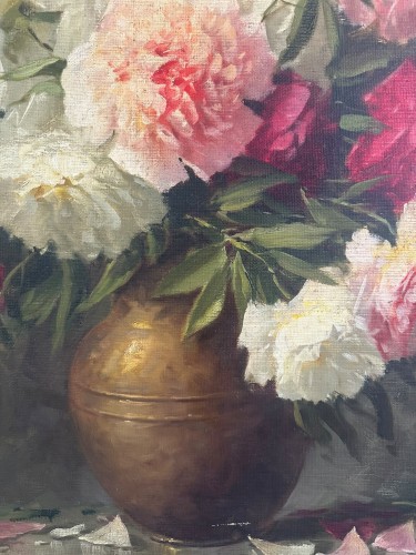 Adrienne Deák (1890-1956) – Still Life with Peonies in a Bronze Vase - Paintings & Drawings Style 