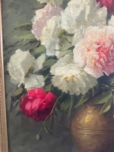 Adrienne Deák (1890-1956) – Still Life with Peonies in a Bronze Vase - 