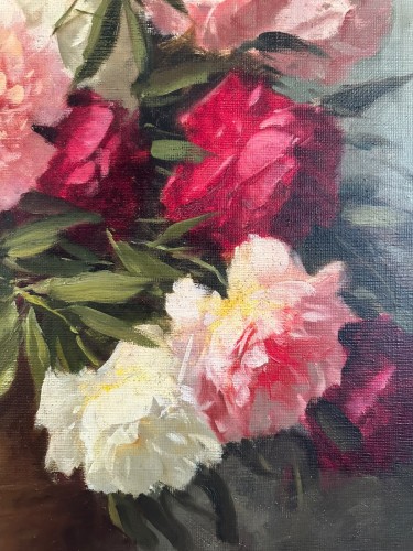 Antiquités - Adrienne Deák (1890-1956) – Nature morte aux pivoines dans un vase en bronze