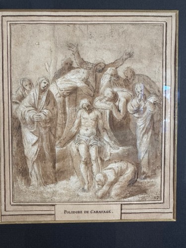 Tableaux et dessins Dessin, Aquarelle & Pastel - « La Déploration du Christ » Attribué à Polidoro da Caravaggio (1499–1543)