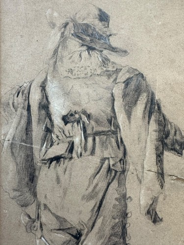 17th-Century Flemish School Drawing, "Young Man with a Sword and Cloak"  - Paintings & Drawings Style 