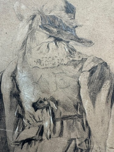 Paintings & Drawings  - 17th-Century Flemish School Drawing, "Young Man with a Sword and Cloak" 