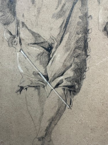 17th century - 17th-Century Flemish School Drawing, "Young Man with a Sword and Cloak" 