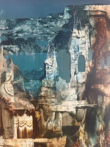  - Marcel Delmotte (1901 – 1984) - Jeune femme à la sphère sur fond de paysage surréaliste.