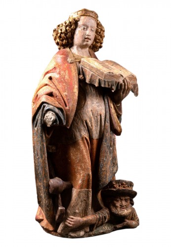 Sainte Catherine en pierre sculptée, Normandie XVe siècle