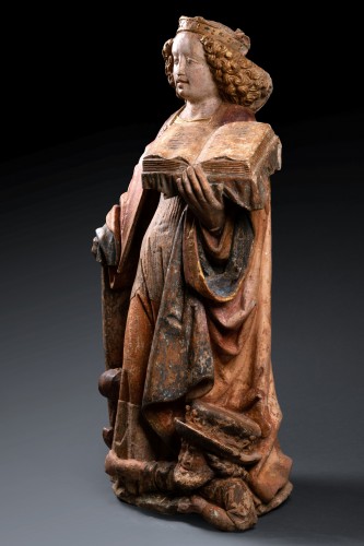 Sculpture  - A Normand 15th c. limestone figure of St Catherine