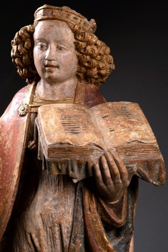 Sainte Catherine en pierre sculptée, Normandie XVe siècle - Galerie Nicolas Lenté