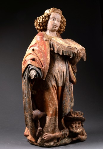 XIe au XVe siècle - Sainte Catherine en pierre sculptée, Normandie XVe siècle