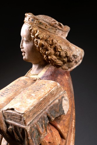 Antiquités - Sainte Catherine en pierre sculptée, Normandie XVe siècle