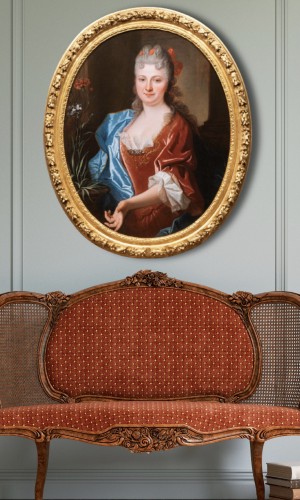 Antiquités - Portrait de femme aux œillets par Jean Ranc, Paris, vers 1700