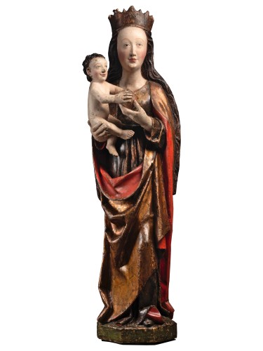 A 15th c. German polychrome limewood Virgin with child