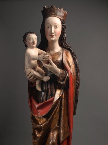 Sculpture  - A 15th c. German polychrome limewood Virgin with child