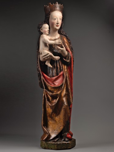 A 15th c. German polychrome limewood Virgin with child - 