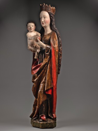 A 15th c. German polychrome limewood Virgin with child - Middle age