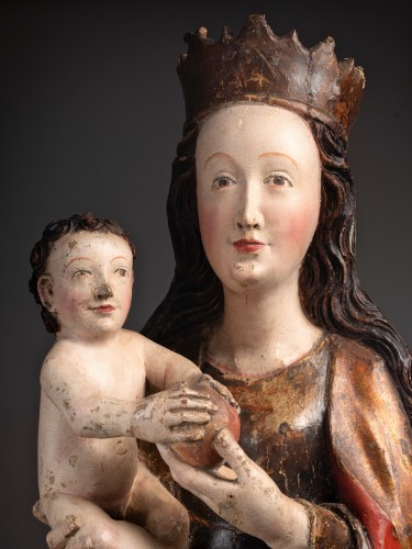 Middle age - A 15th c. German polychrome limewood Virgin with child